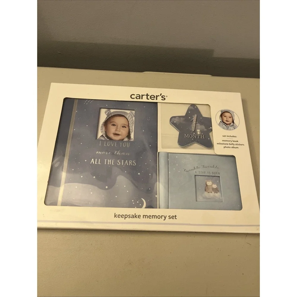 Carter's Blue All The Stars Gender Neutral Baby Memory Book for Newborn Keepsake